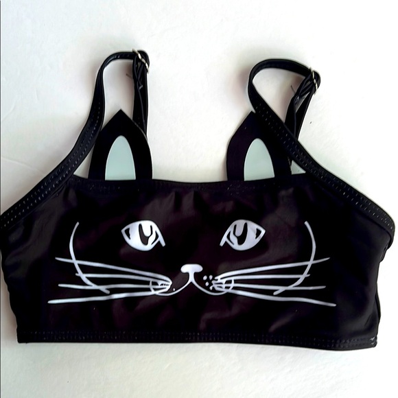 Other - Cat Face Bikini Top Girls Size XS Black Cat Crop Top